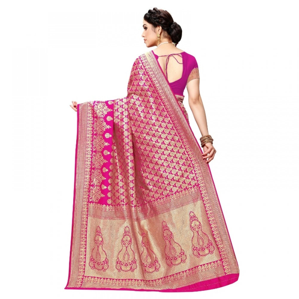Amfyn Women's Jacquard Silk Kanjivaram Jacquard Silk Saree With Blouse (Pink, 5-6 Mtrs)