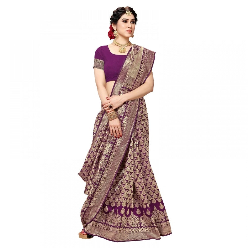 Amfyn Women's Jacquard Silk Kanjivaram Jacquard Silk Saree With Blouse (Jamli, 5-6 Mtrs)