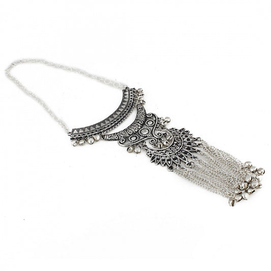 Fashion Women's Antique Tribal Oxidized Boho Afgani Silver Necklace (Color: Silver)