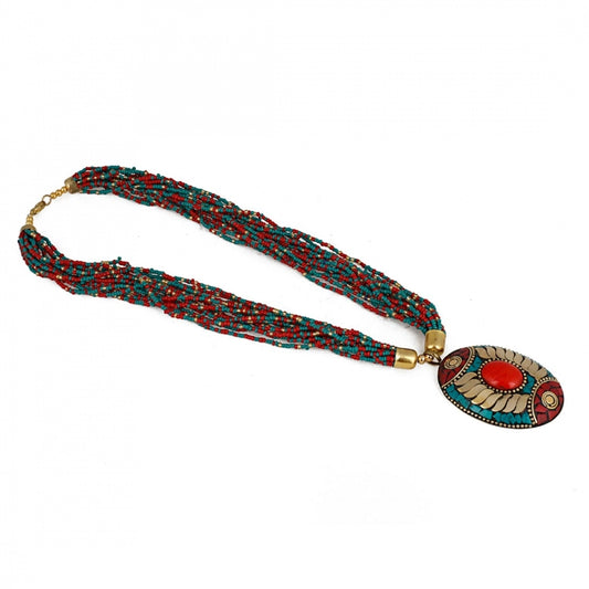 Fashion Women's Multicolor Tibetan Style Beads Necklace (Color: Multi Color)