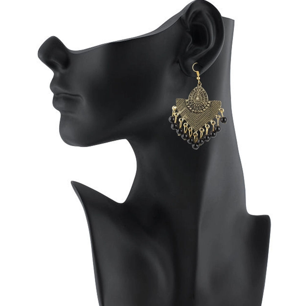 Fashion Women's Gold Plated Hook Dangler Hanging Beadsen Earring (Color: Black)