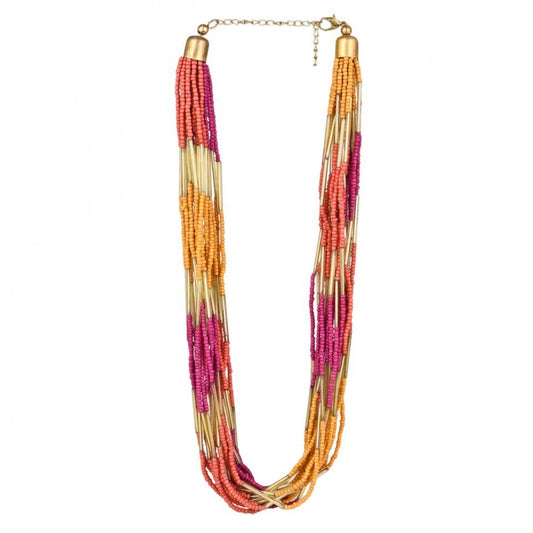 Amfyn Women's Designer Elegant Multi Layer Multi Color Beads Necklace (Color: Multi Color)
