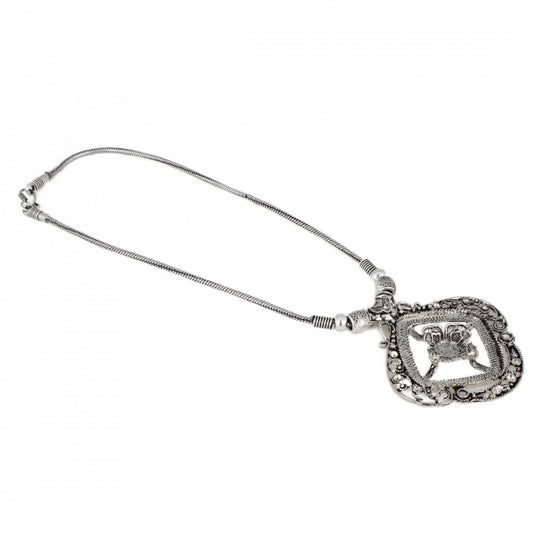 Fashion Women's Oxidised Silver Strand Necklace (Color: Silver)