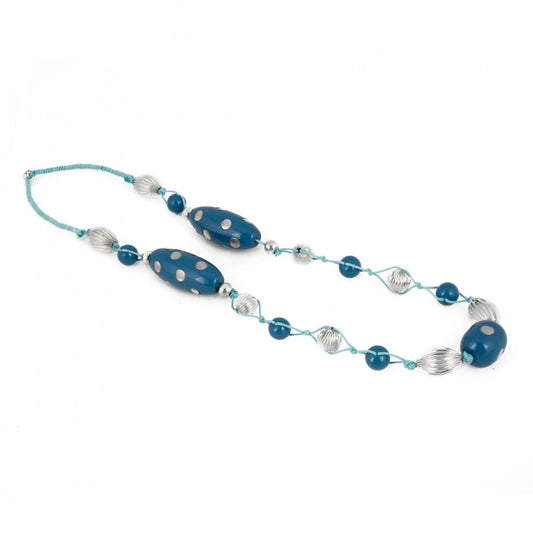 Fashion Women's Stone Beads Fashion Silver Necklace (Color: Blue)