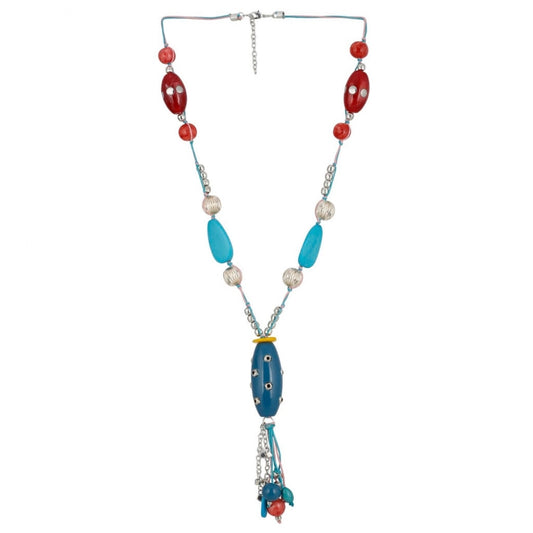 Fashion Women's Stone Beads Fashion Silver Necklace (Color: Multi Color)