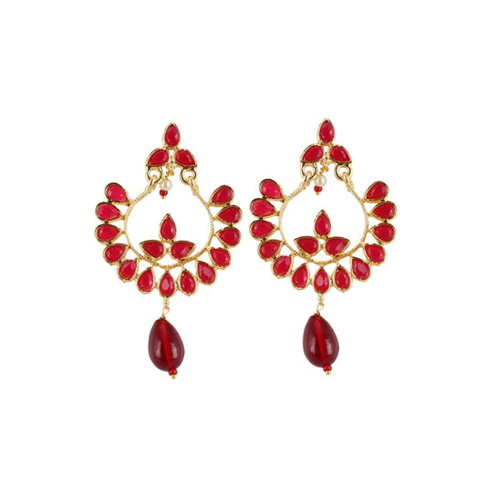 Fashion Women's Onyx Stone, Gold plated Hook Dangler Hanging Fashion Earring (Color: Red)