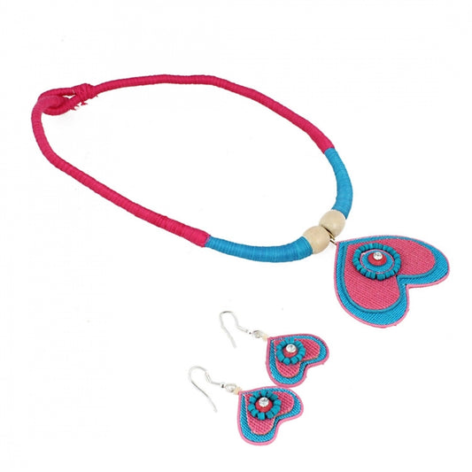 Fashion Women's Designer Handcrafted Heart Shaped Multi Colour Thread and Jute Fashion Necklace (Color: Multi Color)