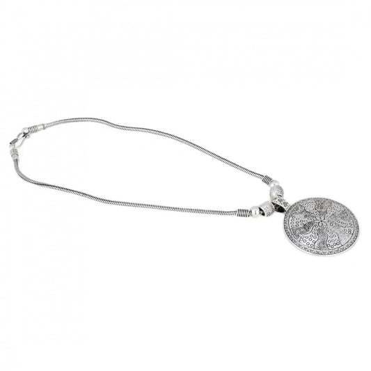 Fashion Women's Oxodised Boho German Silver Strand Necklace (Color: Silver)