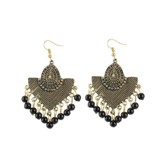 Fashion Women's Gold Plated Hook Dangler Hanging Beadsen Earring (Color: Black)