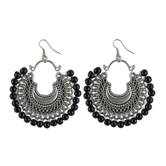 Fashion Women's Onyx Stone, Silver plated Hook Dangler Hanging Fashion Earring (Color: Black)