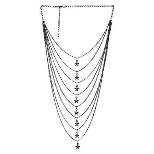Fashion Women's Multi Layer Black Oxodized Fashion Necklace (Color: Black)