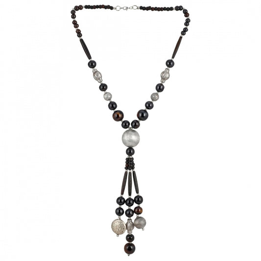 Fashion Women's Stone Beads Fashion Silver Necklace (Color: Black)
