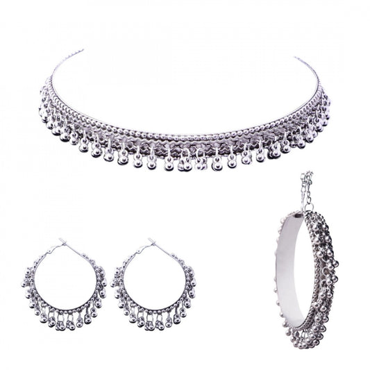 Fashion Traditional German Silver Necklace Boho Designer Oxidized German Silver Plated Choker Necklace With Earrings And Bracelet Set For Women