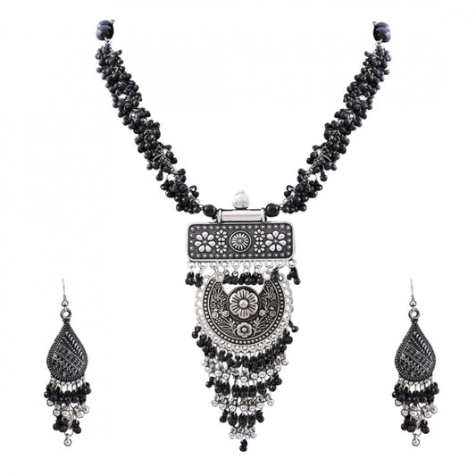 Fashion Silver Antique German Oxidized Silver Plated Tribal Afghani Necklace With Earrings Set For Women