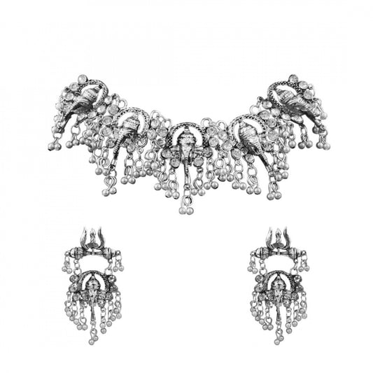 Fashion Jewellery Antique Oxidised Silver Plated Tribal Jewellery Necklace Earring Set For Women
