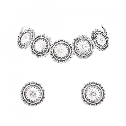 Fashion Stylish Choker Silver Oxidised Necklace Set For Women