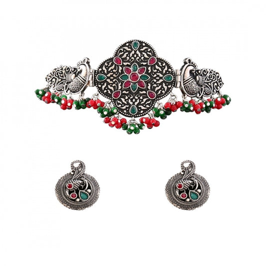 Fashion Jewellery Multi Color Stone Work Handcrafted Oxidised Necklace Set For Women
