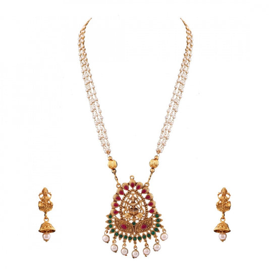 Fashion Gold Plated Stone Work Gold Plated Temple Necklace Set For Women