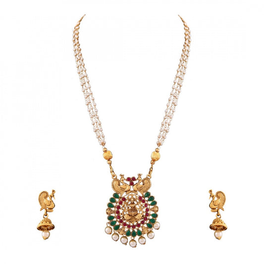 Fashion Gold Plated Stone Work Gold Plated Temple Necklace Set For Women