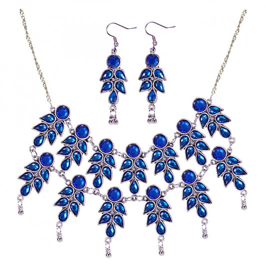 Fashion Latest Antique Silver Stone Work Handcrafted Oxidised Jewellery Set For Women