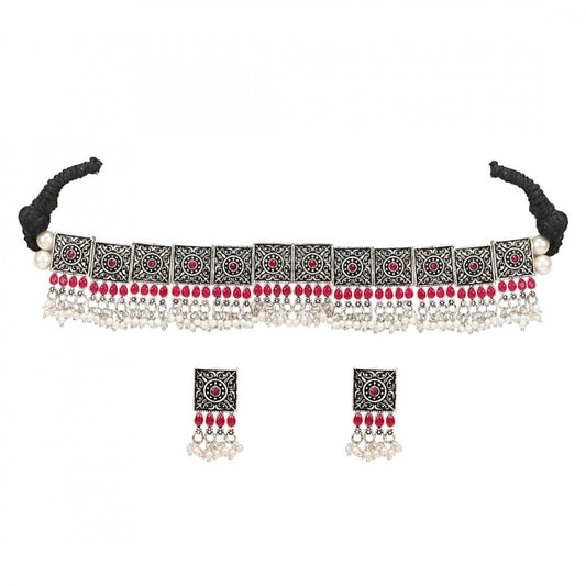 Fashion Jewellery Antique Silver Stone Work Handcrafted Oxidised Necklace Set For Women