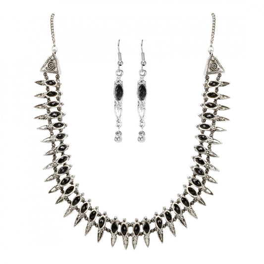 Fashion Jewellery Antique Silver Stone Work Handcrafted Oxidised Necklace Set For Women