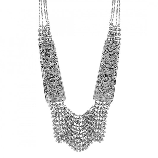 Fashion Antique Oxidised Silver Side Pendant Ghungroo Beads Designer Necklace Jewellery Set For Women