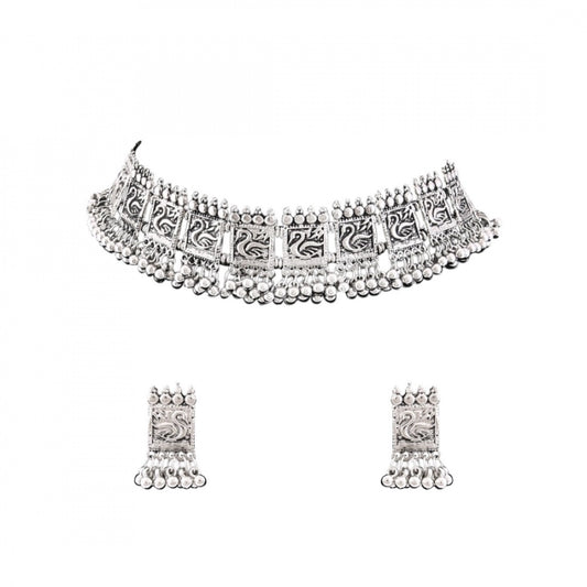 Fashion Jewellery Antique Oxidised Silver Plated Tribal Choker Jewellery Necklace Set For Women