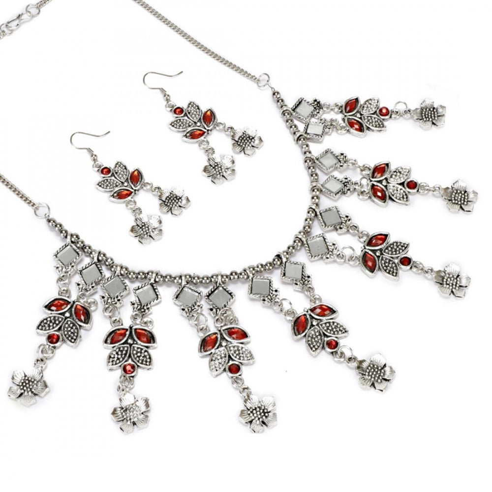 Fashion Stylish Jewellery Oxidized Turkish Mirror Work Afghani Necklace With Earrings Set For Women