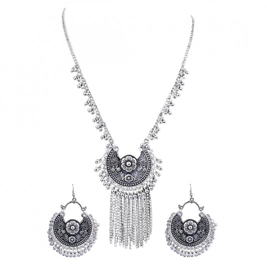 Fashion Elegant Stylish Black Meena Oxidised Jewellery With Earrings Set For Women