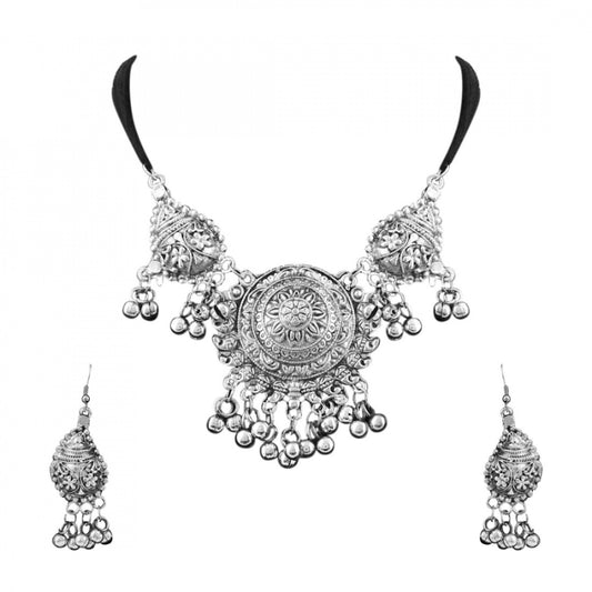 Fashion Jewellery Antique Oxidised Silver Plated Tribal Jewellery Necklace Earring. Set For Women