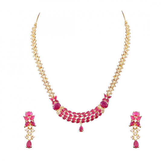 Fashion Trendy American Diamond Gold Plated Wedding Jewellery Necklace Set For Women