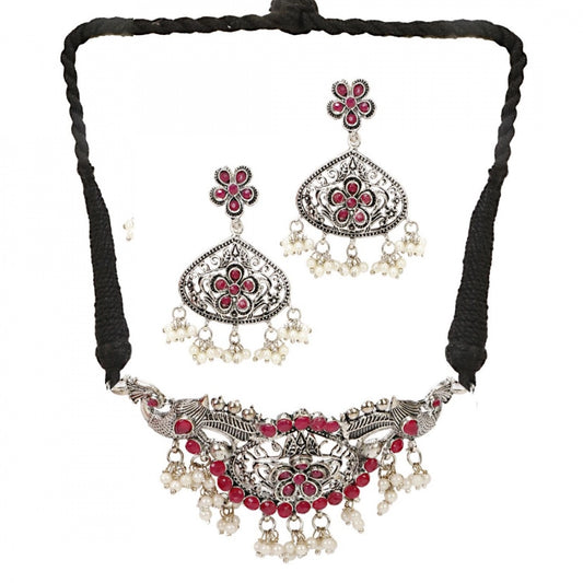 Fashion Jewellery Antique Silver Stone Work Handcrafted Oxidised Necklace Set For Women