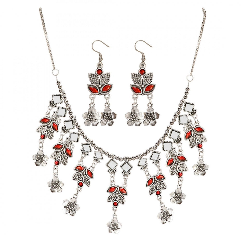 Fashion Stylish Jewellery Oxidized Turkish Mirror Work Afghani Necklace With Earrings Set For Women