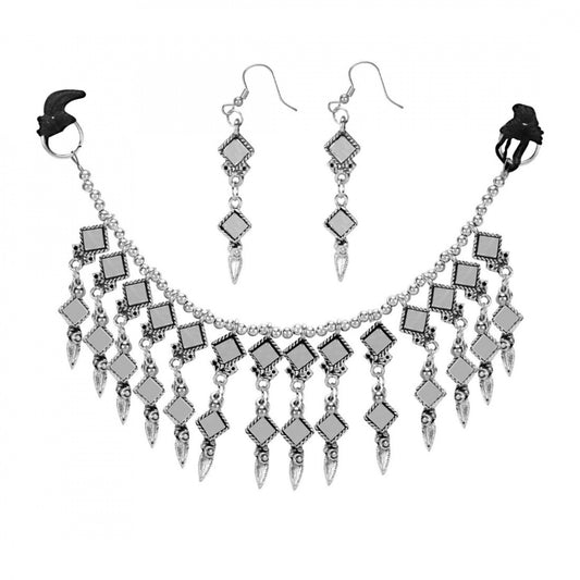 Fashion Stylish Jewellery Oxidized Turkish Mirror Work Afghani Necklace With Earrings Set For Women