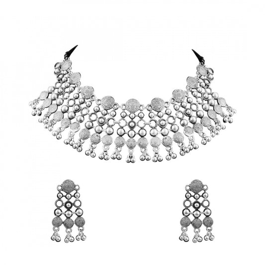 Fashion Jewellery Antique Oxidised Silver Plated Tribal Jewellery Necklace Earring Set For Women