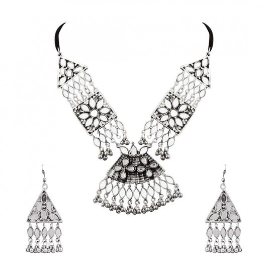 Fashion Jewellery Antique Oxidised Silver Plated Tribal Jewellery Necklace Earring Set For Women