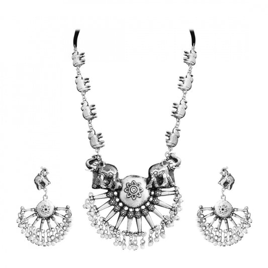 Fashion Jewellery Silver Oxidised Tribal Jewellery Necklace Set For Women