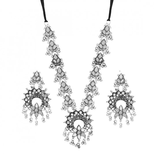 Fashion Jewellery Antique Silver Mirror Work Handcrafted Oxidised Necklace Set For Women