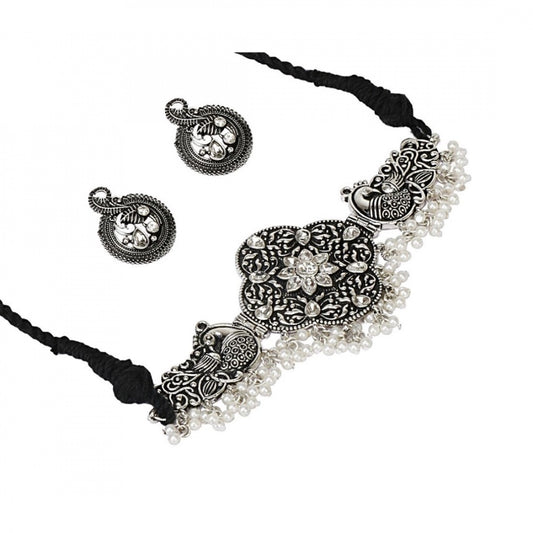Fashion Jewellery Antique Silver Stone Work Handcrafted Oxidised Necklace Set For Women