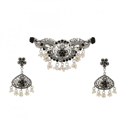 Fashion Jewellery Antique Silver Stone Work Handcrafted Oxidised Necklace Set For Women