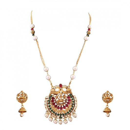 Fashion Gold Plated Stone Work Gold Plated Temple Necklace Set For Women