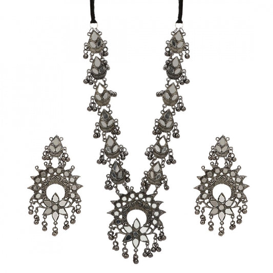 Fashion Jewellery Antique Silver Mirror Work Handcrafted Oxidised Necklace Set For Women