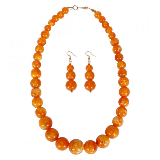 Fashion Stylish Orange High Finished Beads Stylish Necklace With Earrings Set For Women