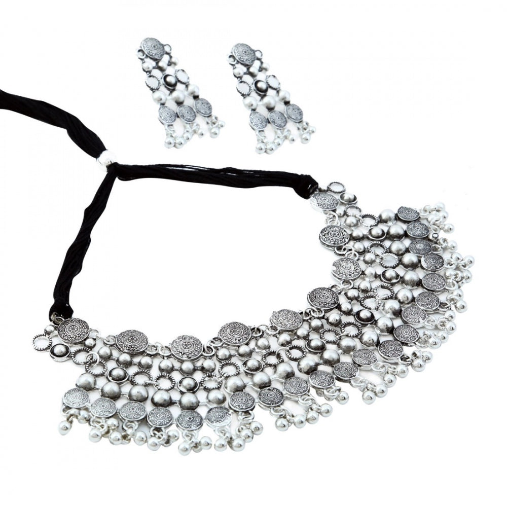 Fashion Jewellery Antique Oxidised Silver Plated Tribal Jewellery Necklace Earring Set For Women