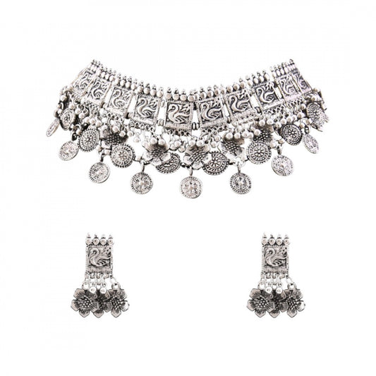 Fashion Jewellery Antique Oxidised Silver Plated Tribal Jewellery Necklace Earring Set For Women