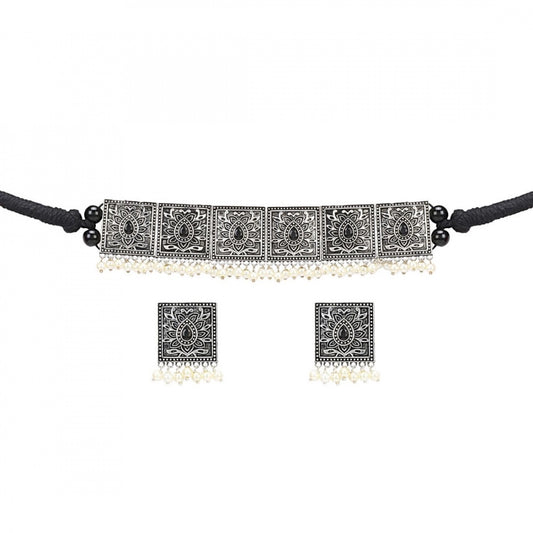 Fashion Jewellery Antique Silver Stone Work Handcrafted Oxidised Necklace Set For Women
