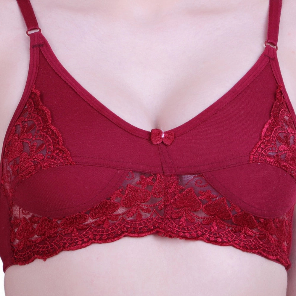 Amfyn Women's Cotton Bra And Panty Set (Material: Cotton (Color: Mehroon)