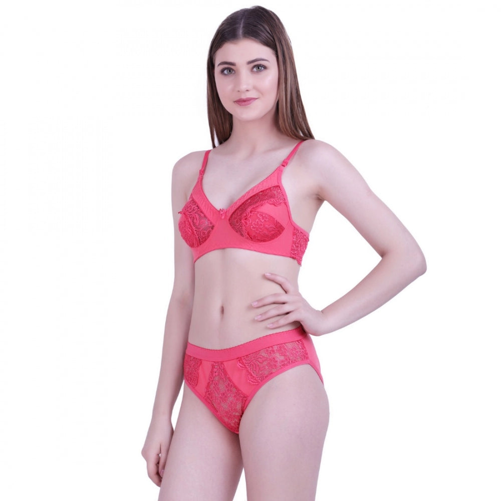 Amfyn Women's Cotton Bra And Panty Set (Material: Cotton (Color: Peach)