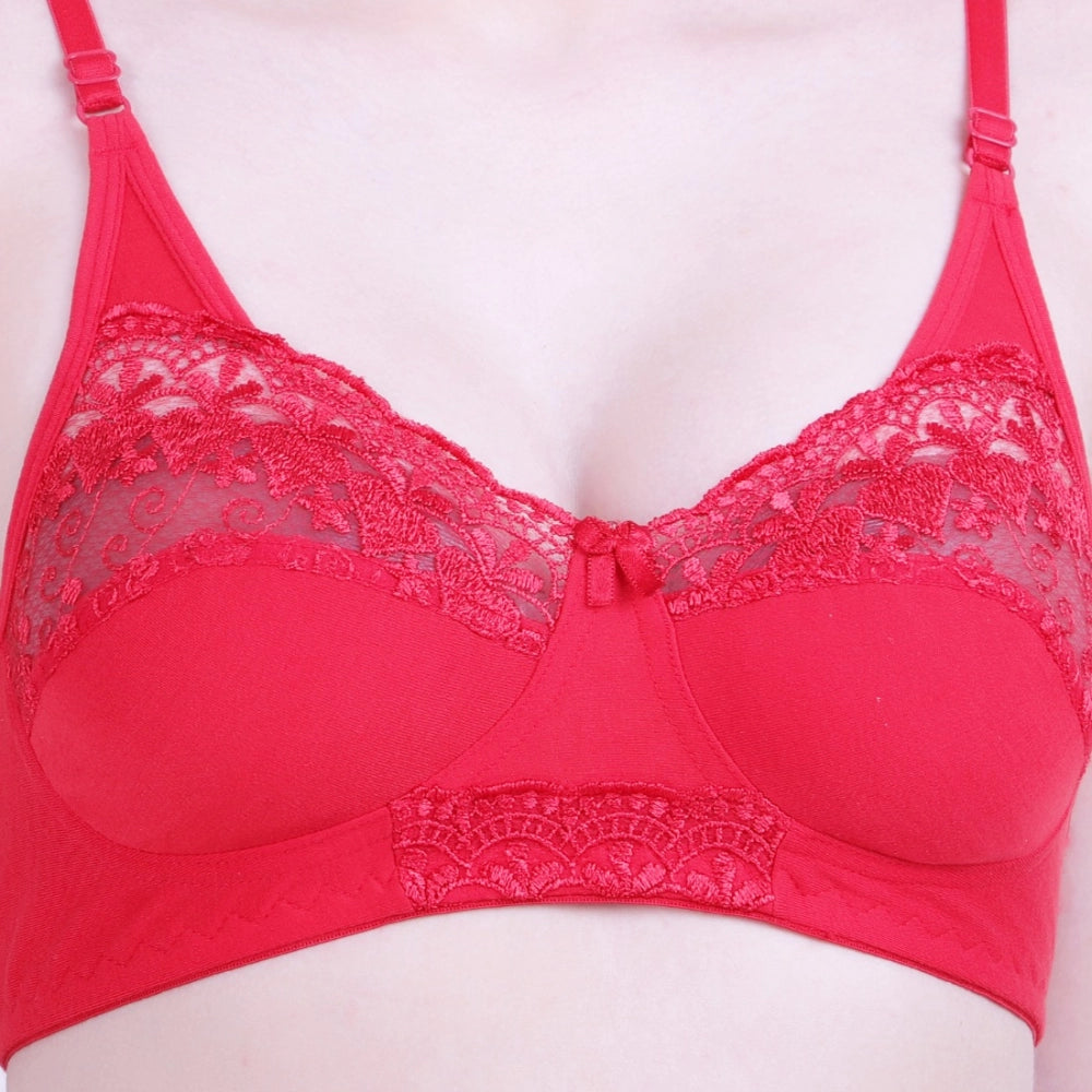 Amfyn Women's Cotton Bra And Panty Set (Material: Cotton (Color: Red)